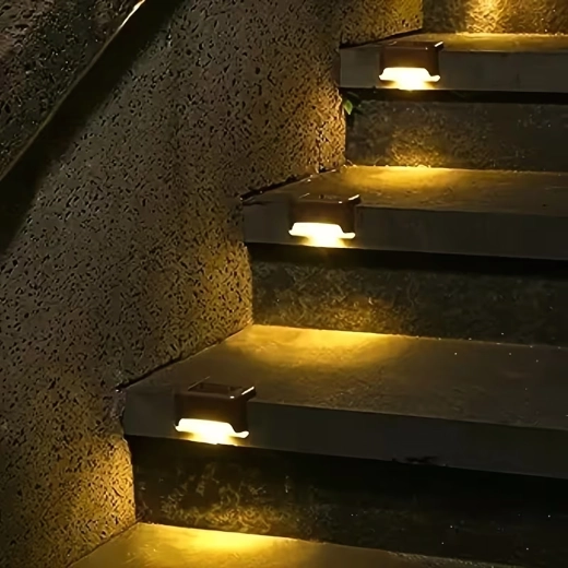 Luces solares LED para escaleras, terraza y jardín, impermeables, juego de 4 unidades