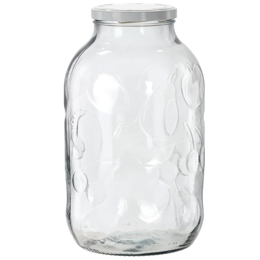 Tarro de conserva de vidrio de 5 l con relieve de frutas y tapa esmaltada de 100 mm