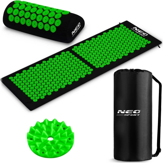 Esterilla de acupresión con púas Neo Sport negro-verde (set con almohada y bolsa)