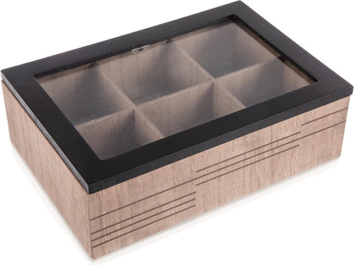 Caja de madera para té LINE, 6 compartimentos, 24 × 16,5 × 7,5 cm