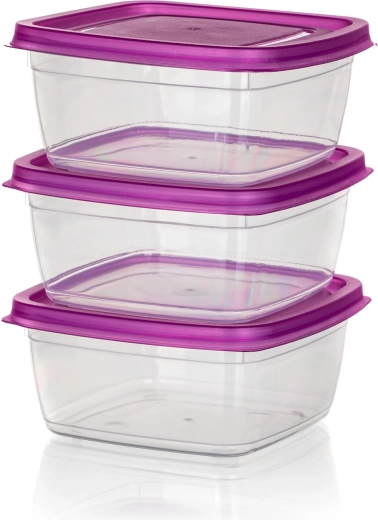 Set de recipientes cuadrados para alimentos de 0,5 l con tapa morada (3 uds) ACCASA