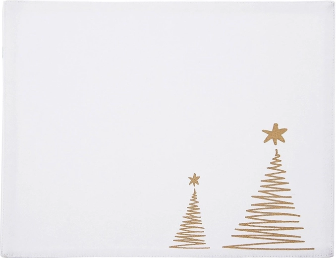 Mantel individual navideño de algodón blanco con motivo de arbolitos 33,5 × 26 cm