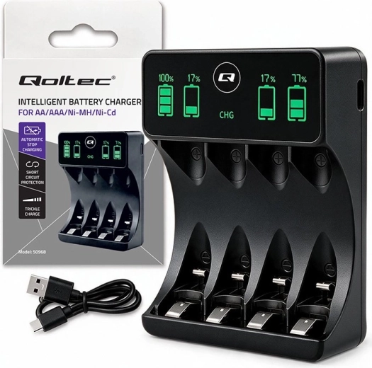 Cargador de baterías recargables Ni-MH AA/AAA con pantalla LCD y cable USB-C