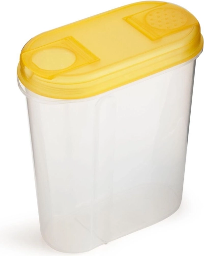 Recipiente de plástico para alimentos a granel 2 l con tapa dosificadora, ovalado