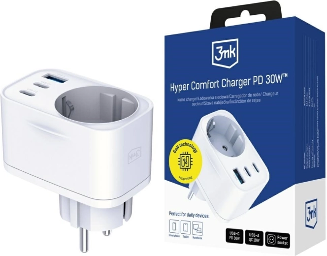 3mk Hyper Comfort Charger 30W adaptador de corriente blanco