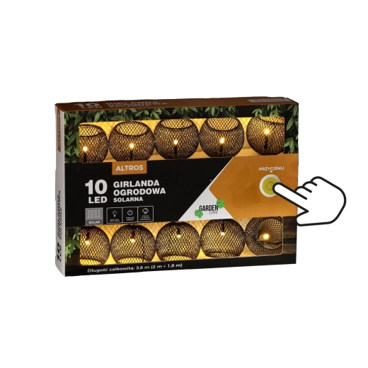 Guirnalda solar de jardín ALTROS 10 LED, blanco cálido, 3,8 m