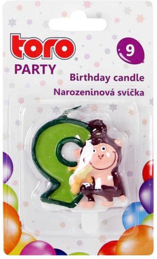Vela para tarta número 9 con monito TORO 5 cm