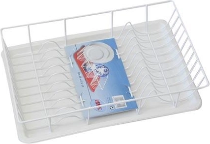 Escurridor de platos con bandeja de plástico 48 × 32 cm, blanco