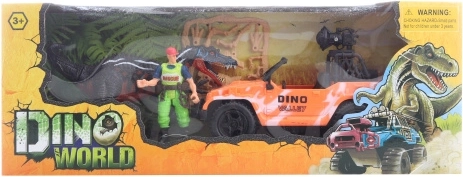 Set con dinosaurio, vehículo todoterreno y figuras