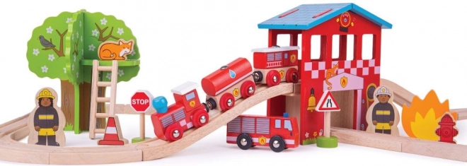 BIGJIGS RAIL vía de tren de madera – estación de bomberos