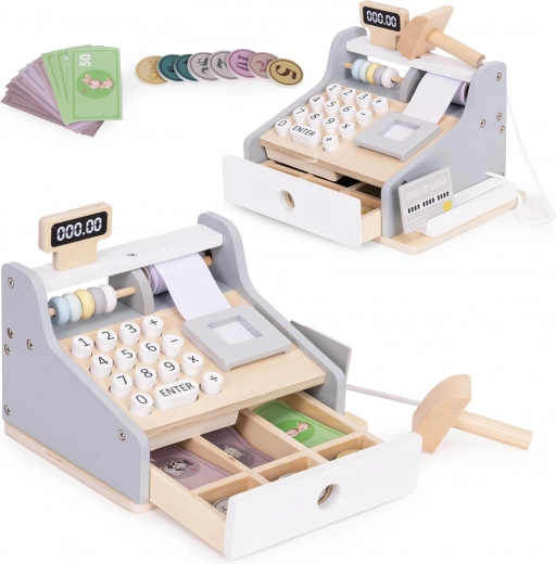 Caja registradora de madera para niños con escáner, monedas y tarjeta de pago ECOTOYS