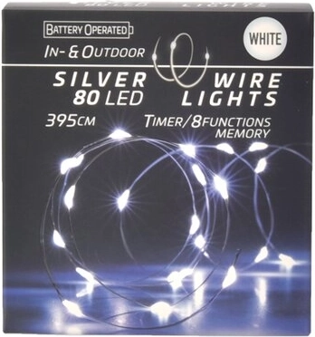 Cadena de luces LED en alambre con temporizador 80 LED, blanca (IN/OUT)