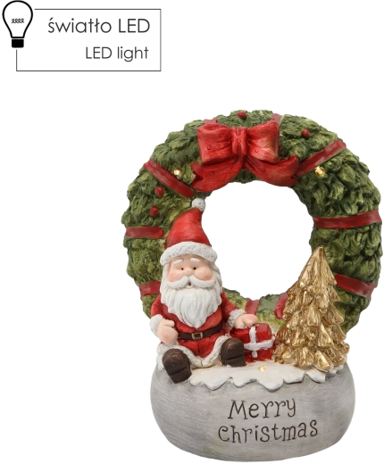 Figura navideña corona con Papá Noel y el texto Merry Christmas, LED, 22 × 21 × 40 cm
