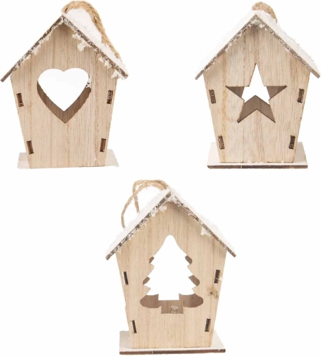 Casita colgante de madera con iluminación LED marrón
