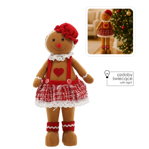 Muñeca de jengibre navideña con luz LED 46 cm