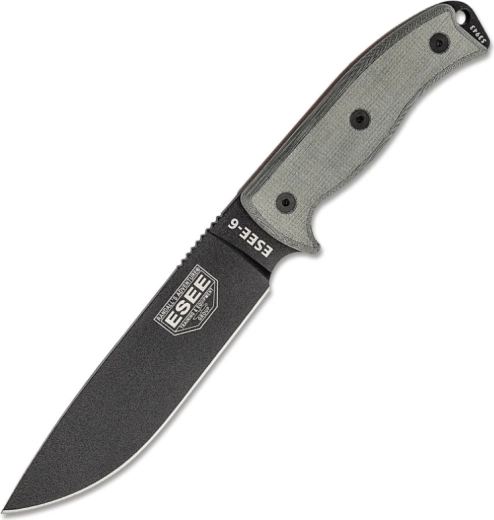 Cuchillo universal ESEE 6P OD con hoja negra y empuñadura de micarta