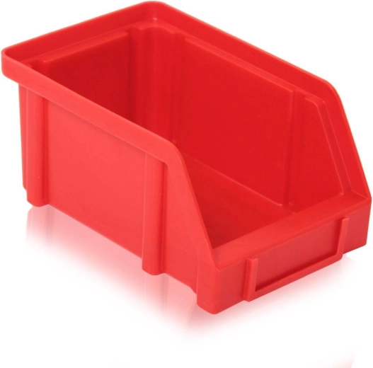 Caja apilable inclinada de plástico, roja, 150 × 100 × 70 mm, capacidad de carga 5 kg