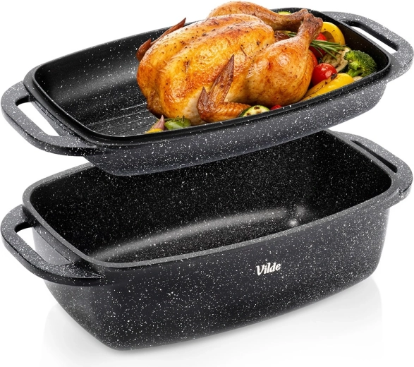 Fuente para horno de granito con tapa 2 en 1 GRANITICA 5,5 + 2,5 l, 40 × 22,5 × 16 cm