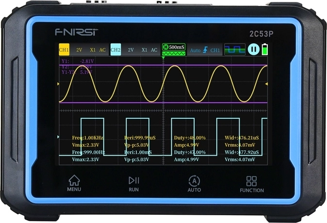 FNIRSI 2C53P osciloscopio portátil 3 en 1 con pantalla táctil de 4,3"
