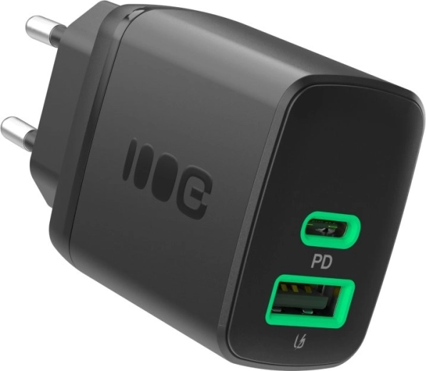 Cargador de pared 30 W con USB‑C y USB‑A – Greencell PowerSource Duo30 negro