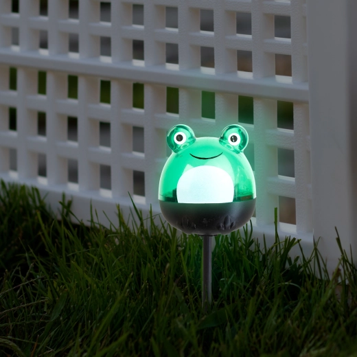 Lámpara LED solar con forma de rana y luz blanca fría - 1 unidad