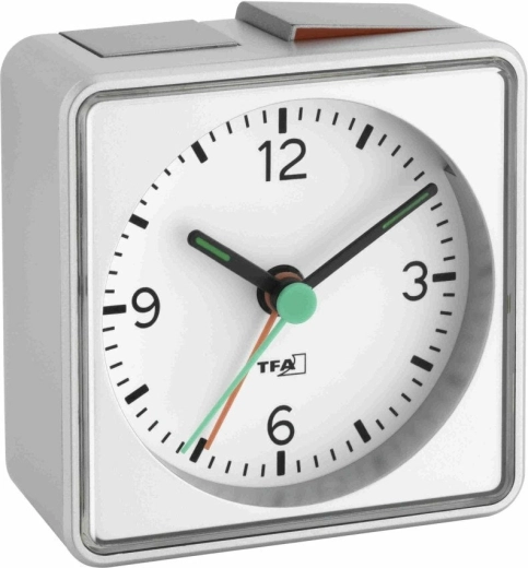 Despertador analógico TFA Push con funcionamiento silencioso, plateado