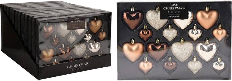 Adornos navideños colgantes con forma de corazón, dorados y marrones, 16 unidades