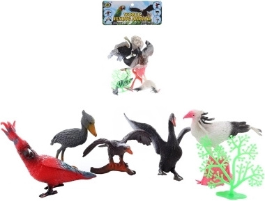 Set de pájaros de plástico con accesorios en bolsa