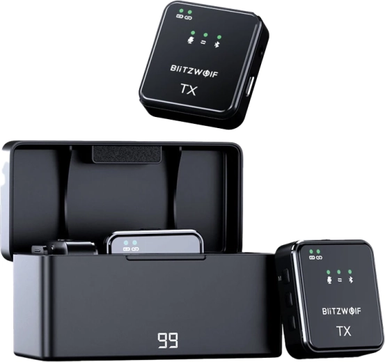 Micrófono inalámbrico BLITZWOLF BW‑SX63 con estuche de carga (negro)