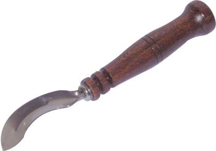 Pelador tipo hoz para diestros de acero inoxidable con mango de madera 17 cm
