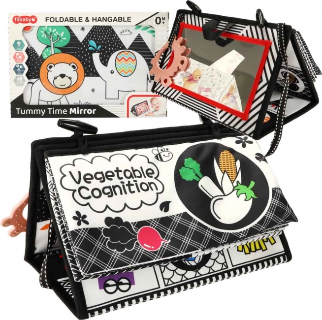 Libro sensorial de alto contraste con juguete para cuna