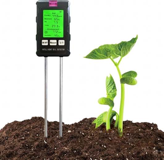 Probador de suelo digital 6 en 1: medición de pH, humedad, temperatura, fertilidad, luz y humedad del aire