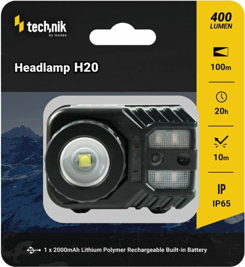 Technik MT-H20 linterna frontal con superficie engomada, LED CREE XPG-2, micro-USB, luz roja