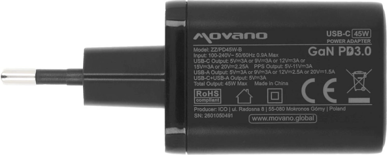 Carga rápida hasta 45 W (USB-C PD 3.0 + PPS)