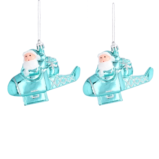 Adornos navideños colgantes Santa en avión, set de 2 uds