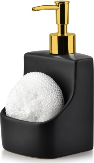 Dispensador de jabón de cerámica con compartimento para esponja, negro 400 ml
