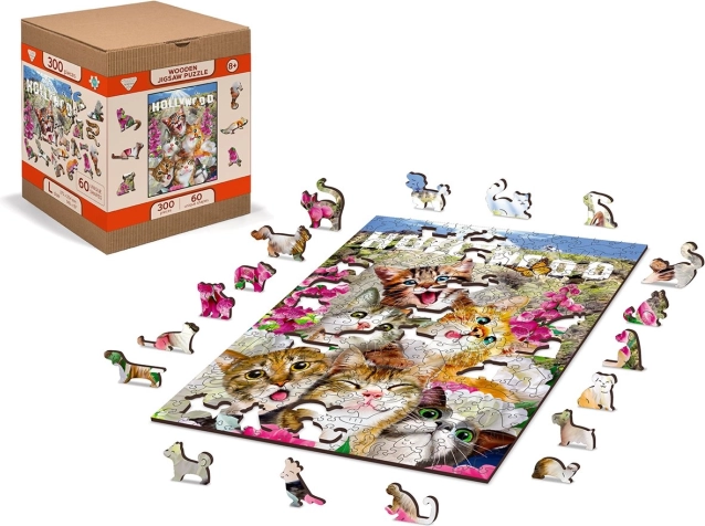 Puzzle de madera Gatitos en Hollywood - 2 en 1, 75 piezas