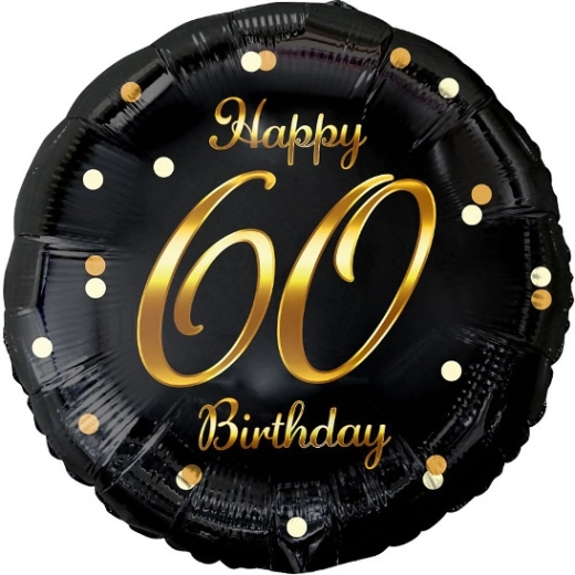 Globo de foil Happy 60 Birthday – negro con impresión dorada