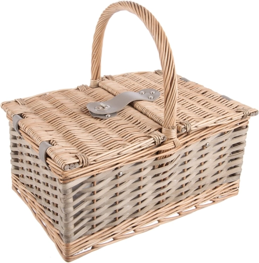 Cesta de picnic de mimbre con forro de algodón y tapa