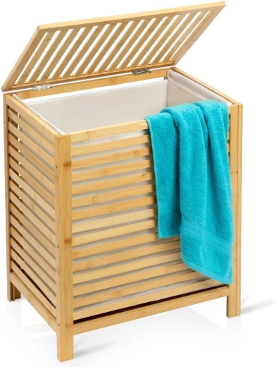 Cesto de bambú para la ropa con tapa, 60 l