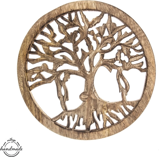 Árbol de la vida de madera de mango – decoración mural circular