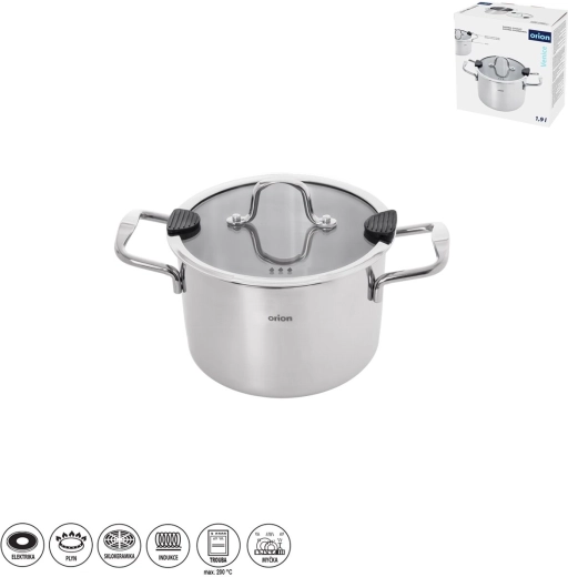 Cazo de acero inoxidable Orion Venice 1,9 l con tapa de cristal