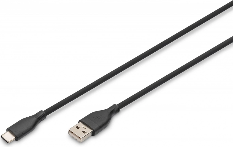 Cable de conexión de silicona USB-A - USB-C, USB 2.0, 60 W, 1 m, negro