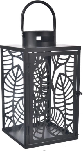 Farol negro de metal List con motivo de hojas 32 cm