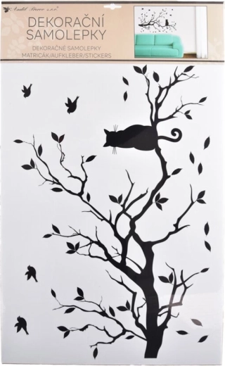 Adhesivo de pared rama con gato negro 60 × 42 cm
