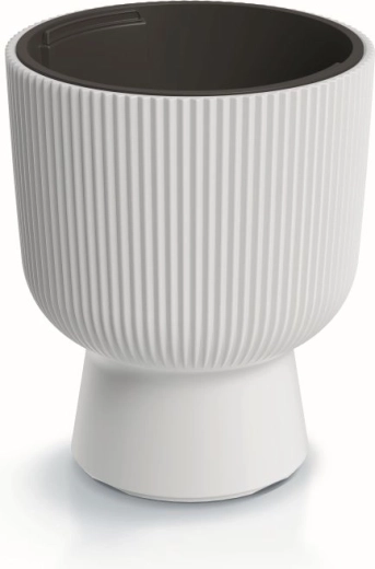 Maceta estriada con inserto Milly 39 cm – blanca