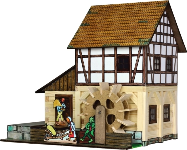Walachia maqueta de madera para pegar de un molino de agua con entramado de madera