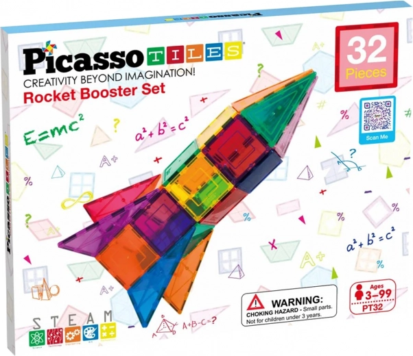 Set de construcción magnético PICASSO TILES – cohete, 32 piezas
