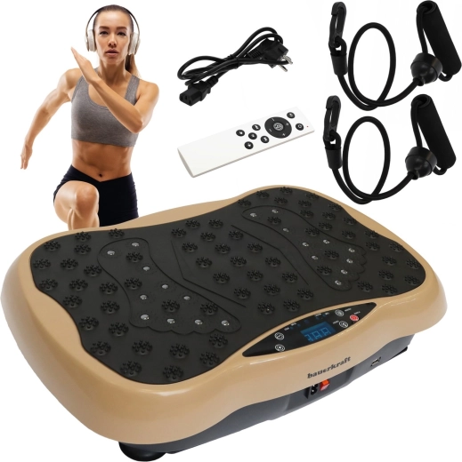 Plataforma vibratoria de entrenamiento Bauerkraft con mando a distancia y altavoces Bluetooth, beige