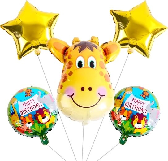 Set de globos de cumpleaños jirafa, animalitos, 5 uds